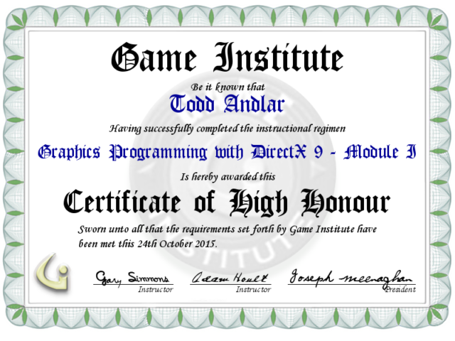 Graphics Programming with DirectX 9 - Module I Certificate